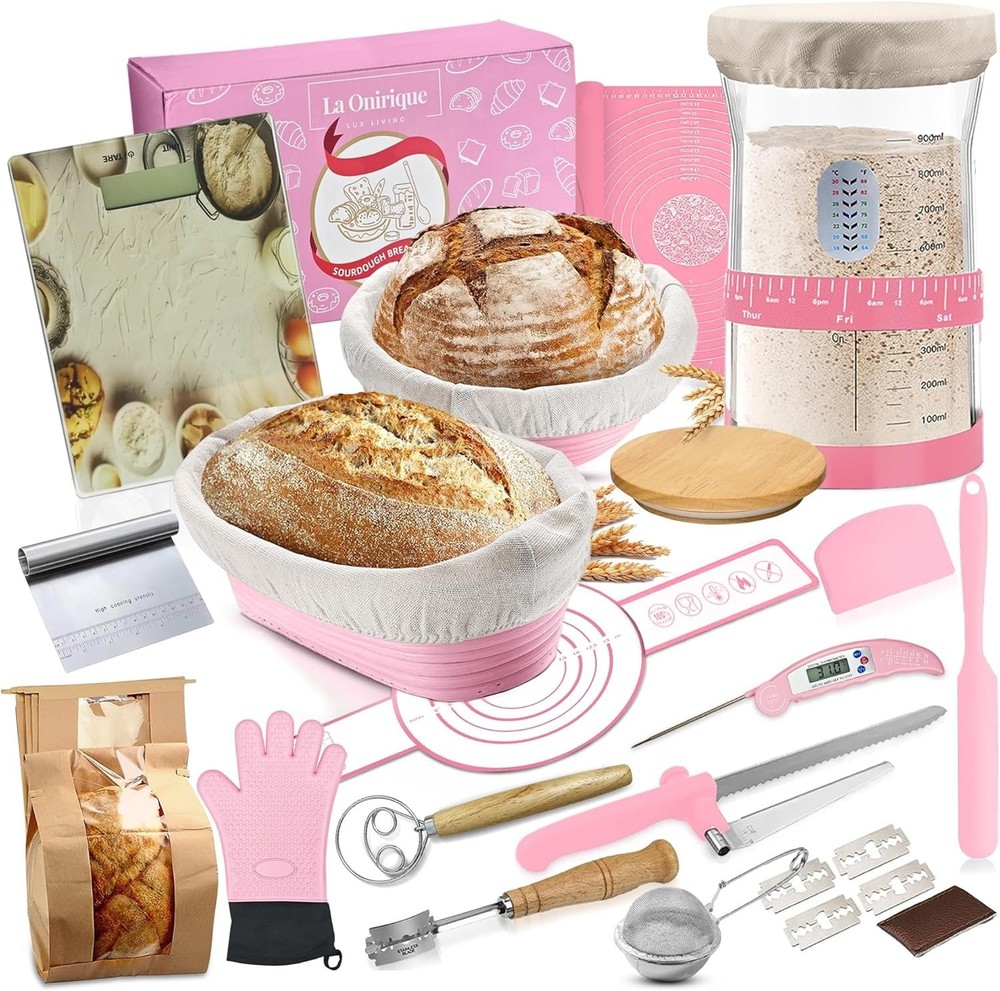 Complete 23 Piece Sourdough Bread Making Kit with Silicone Tools & Baking Guide
