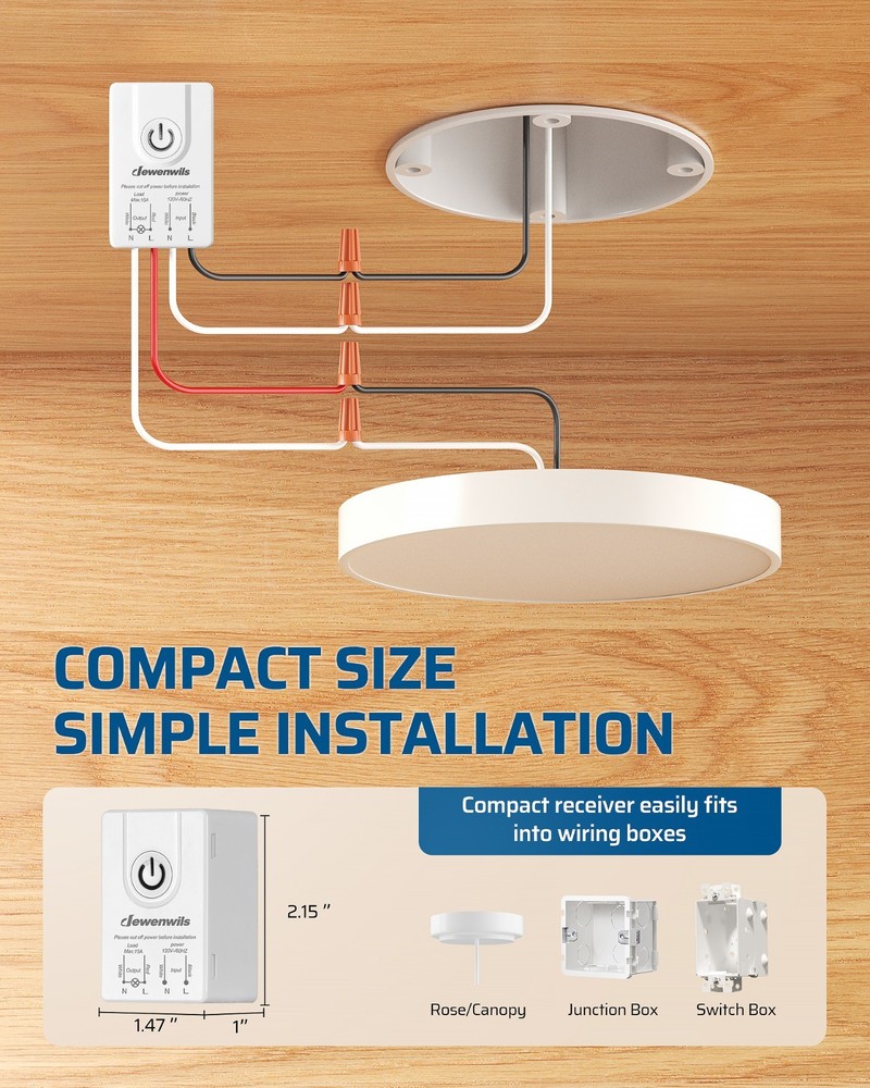 DEWENWILS No Wiring Light Switch & Receiver, 2 Transmitter, 100FT RF Remote