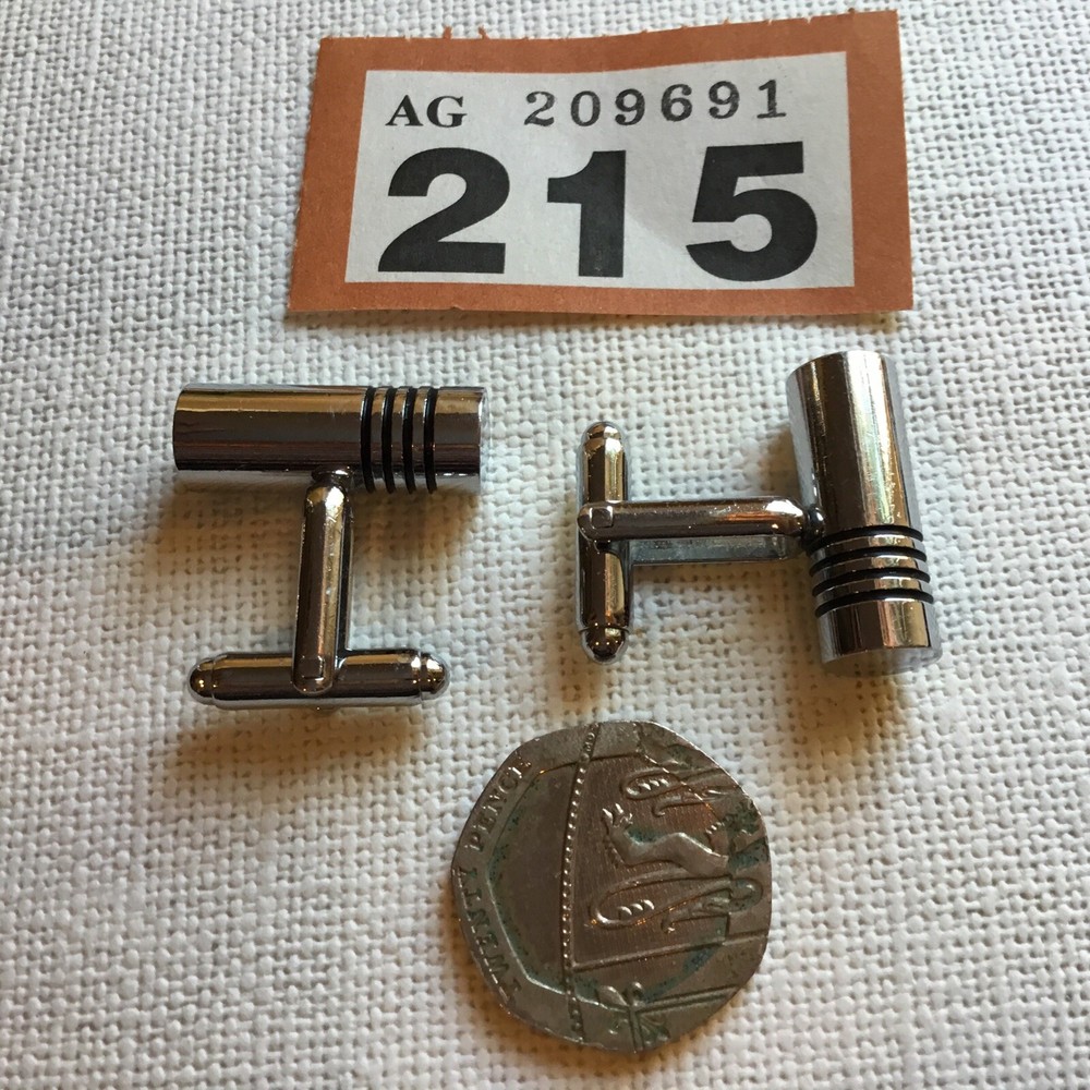 Cufflinks Shiny Silver Tone Excellent Condition Cylindrical