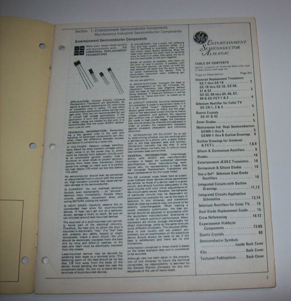 GE Entertainment Semiconductor Almanac 1972 Replacement Semiconductor Guide, x