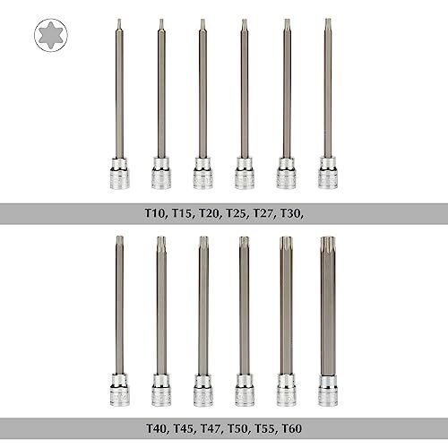EMENTOL 12PCS 3/8" Drive Extra Long Torx Bit Socket Set, CR-V, Assorted Sizes