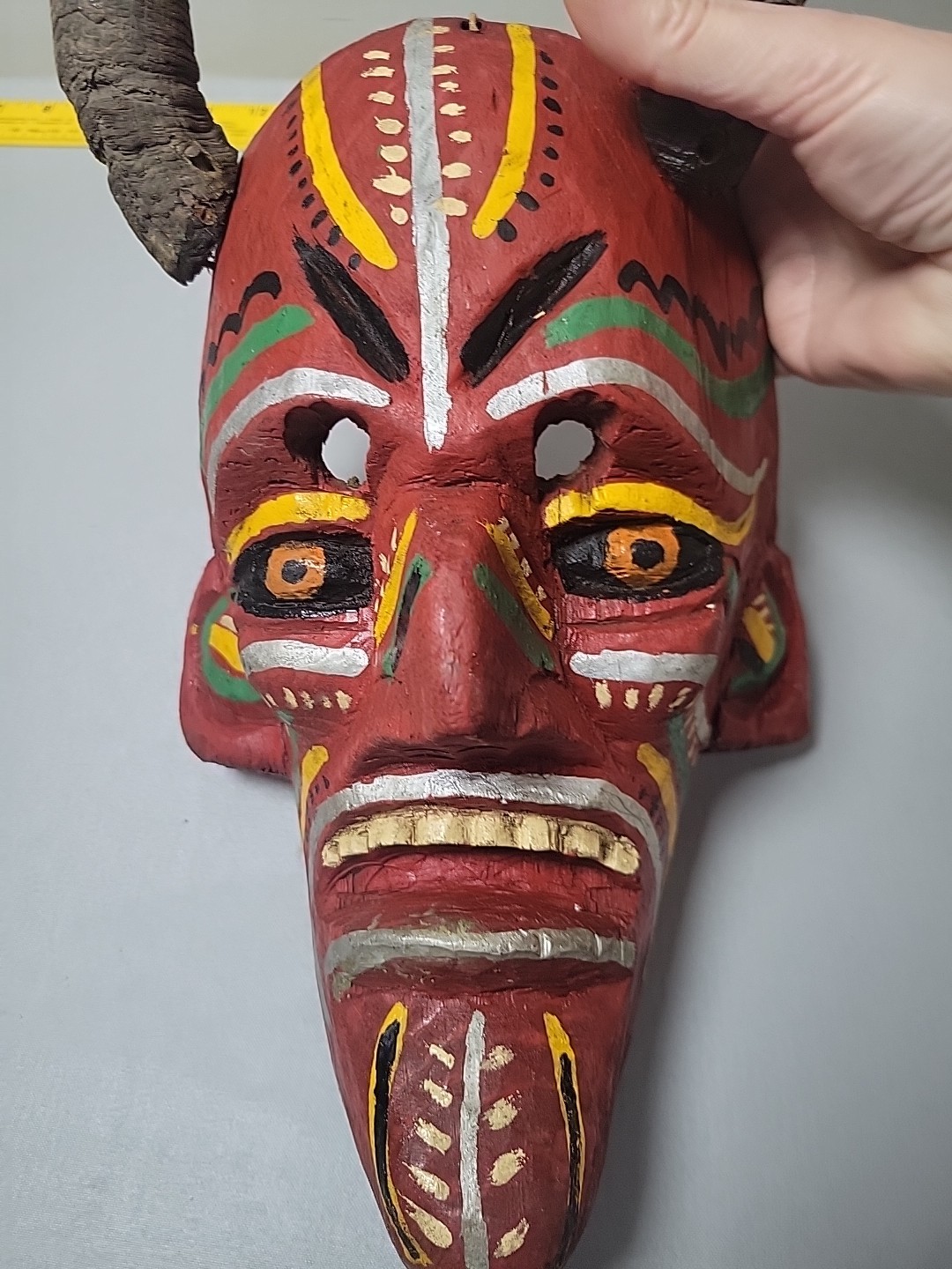 Vintage hand carved & painted wood devil mask Mexico?