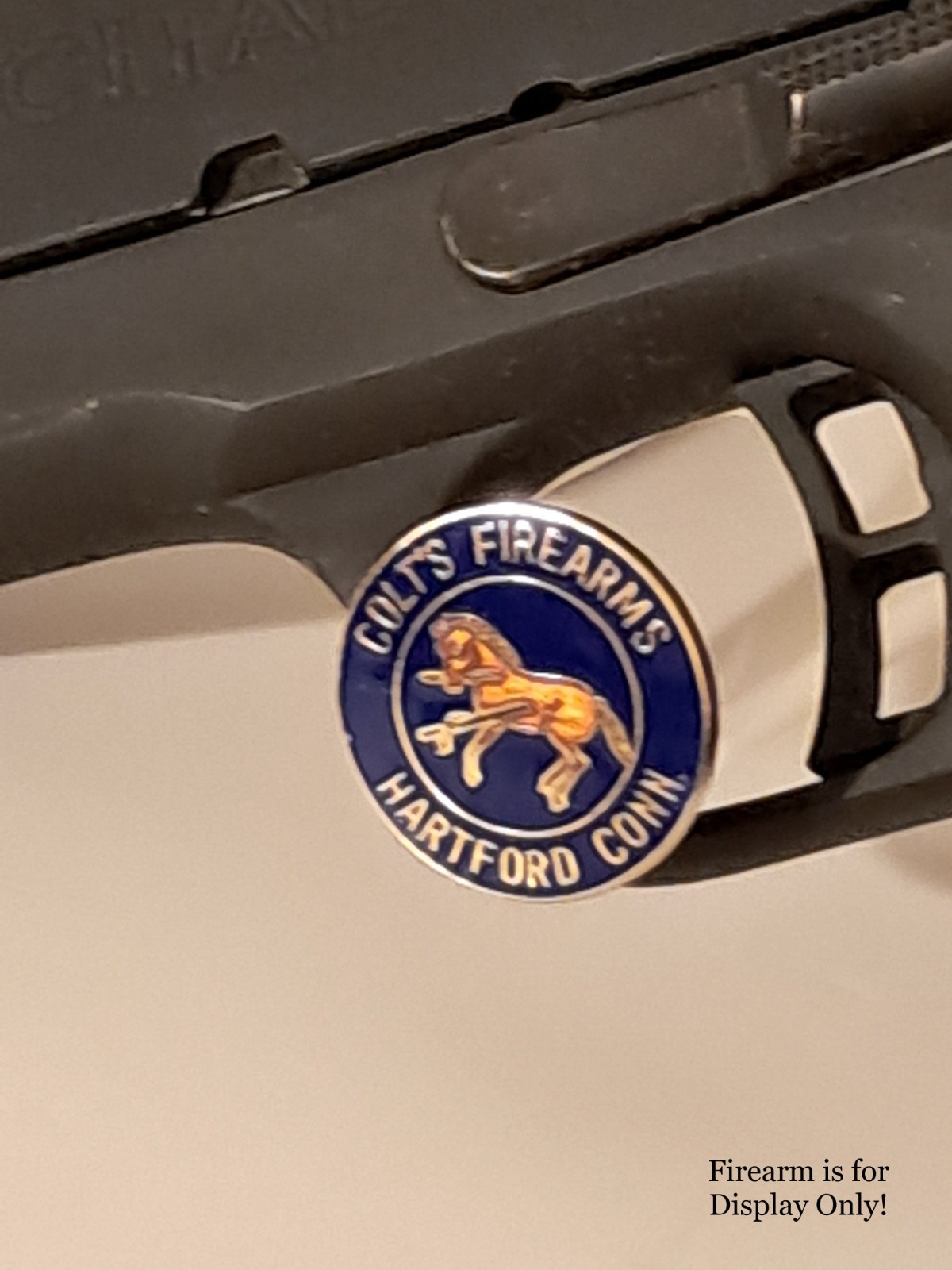 Handgun Firearm Gun Safe Shelf Display Rod - 7/8" Colt's Rampant Enamel Topper