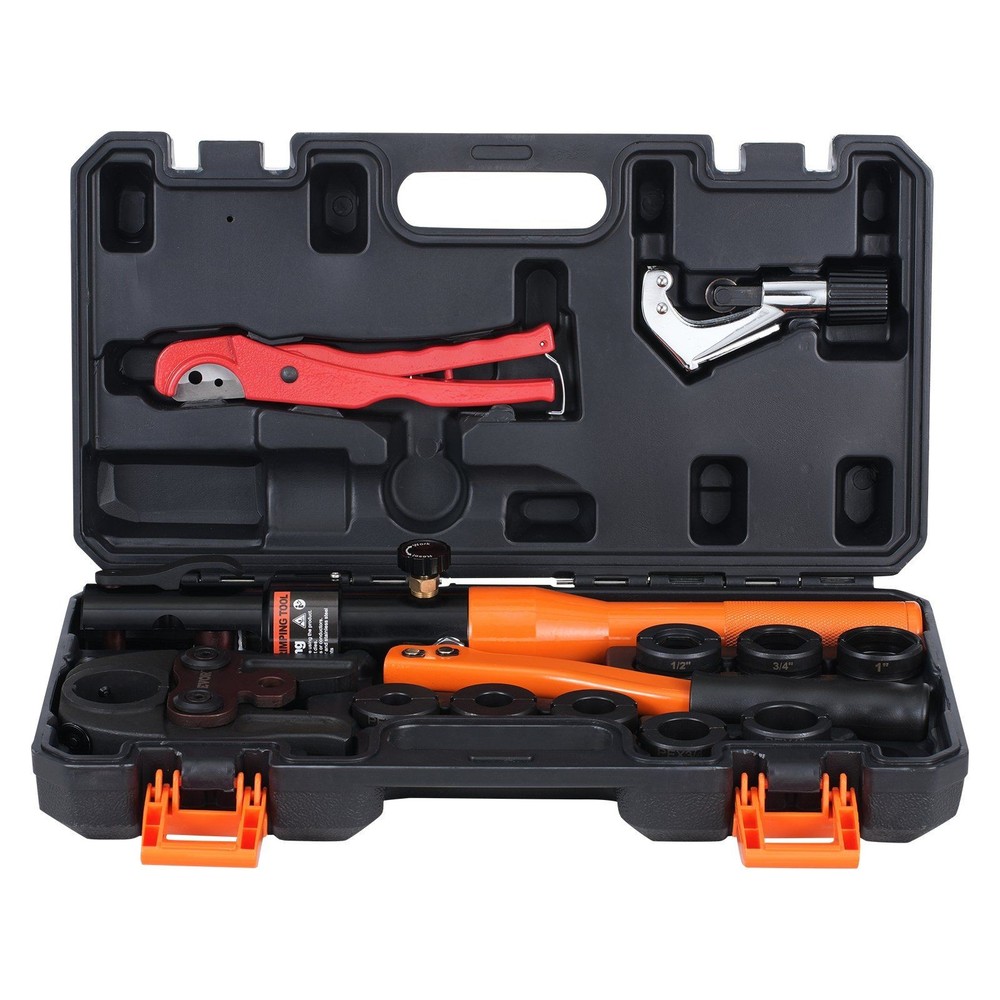 Copper Pipe Crimping Tool, Hydraulic Driven Press Tool w/ 1/2", 3/4", 1" Jaws
