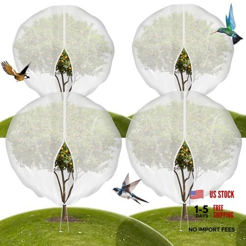 4-Pack 10 * 10FT Large Fruit Tree Netting with Drawstring and Zipper, 4PC