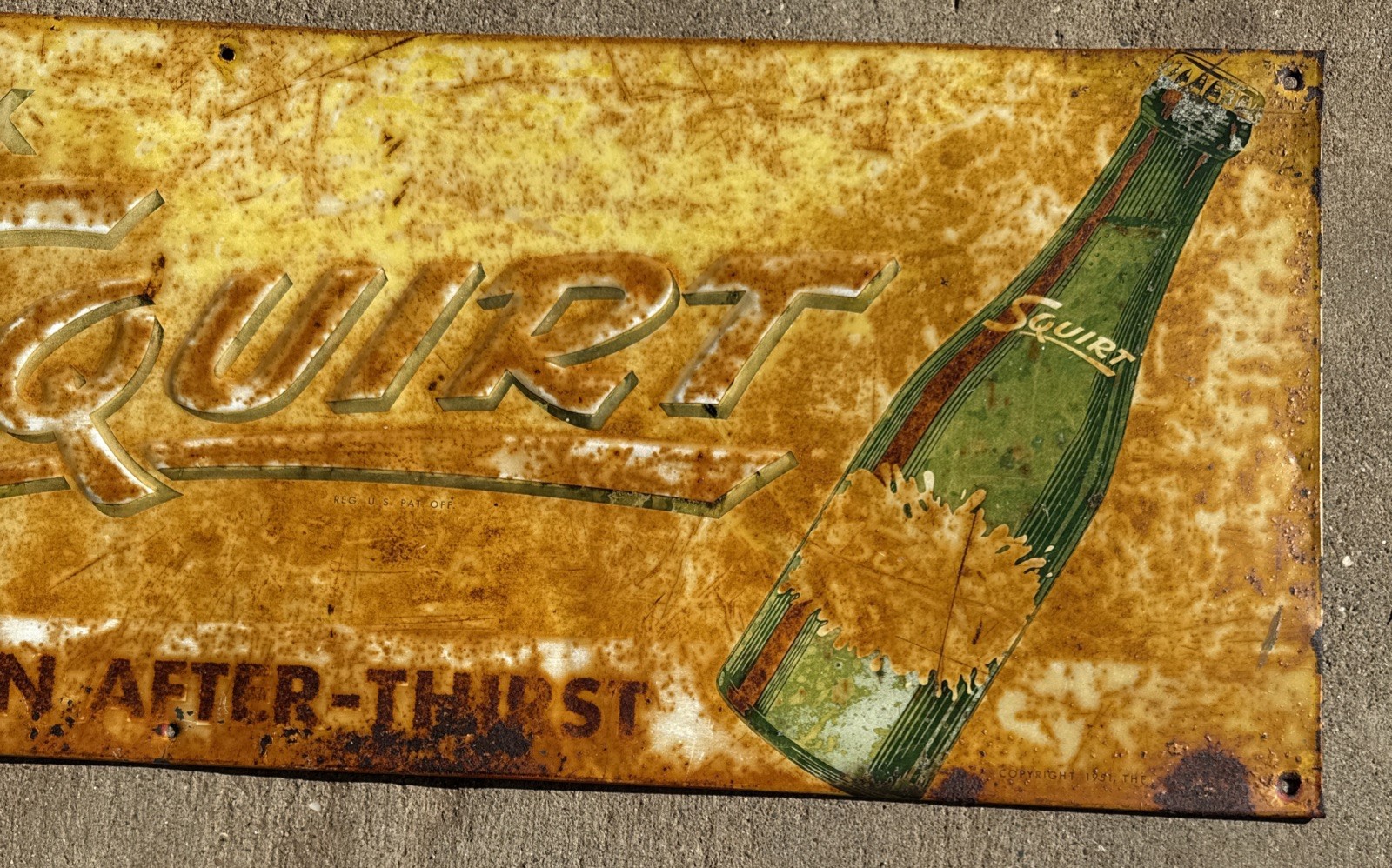 Original 1951 Squirt Soda Metal Advertising Sign 9 1/2 X 27 1/2”