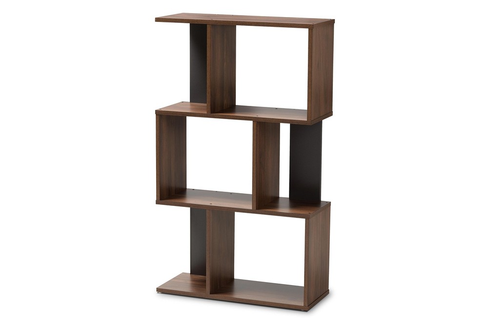 Baxton Studio Vivace Display Bookcase Walnut Brown Dark Grey Modern