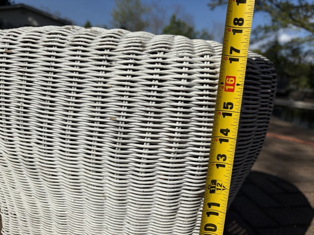 Vintage Victorian Boho White Wicker Ottoman Stool