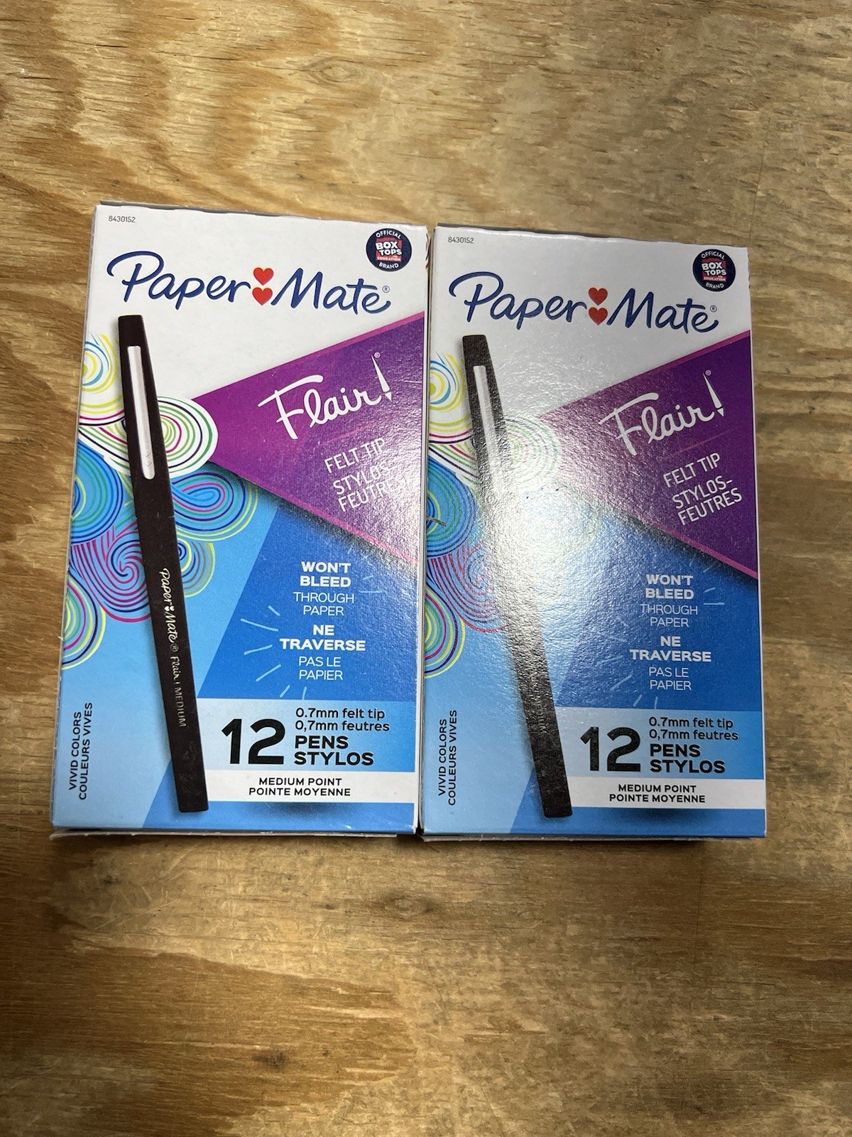 2X Paper Mate Flair Felt Tip Pens Medium Point 0.7mm Black