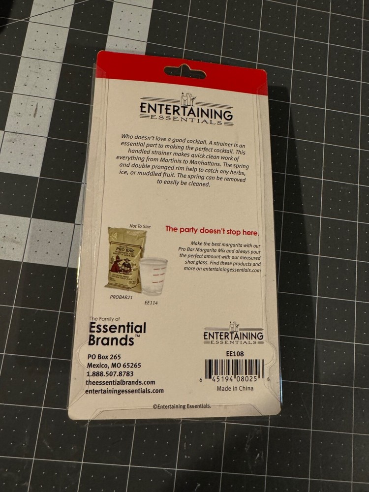 NEW Sealed Cocktail Strainer by Entertaining Essentials Handled Strainer NEW