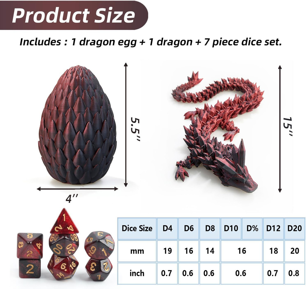 7 Pcs DND Dice Set with 3D Printed Dragon Egg Gift Box RPG Polyhedral Dice