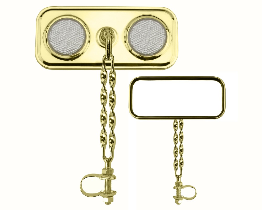 Bike Rectangle Double Flat Twisted Mirror Gold Clear Reflectors.