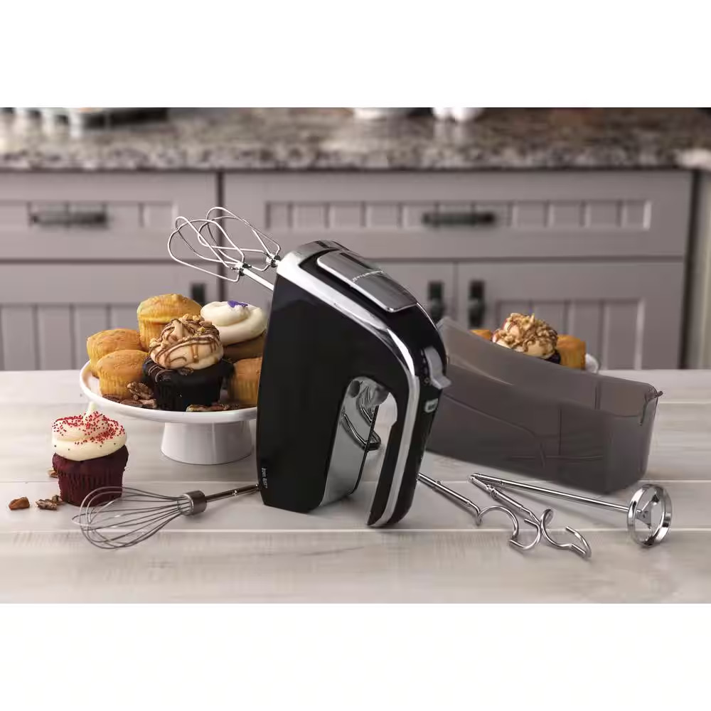 6-Speed Black Hand Mixer with Snap-On Case