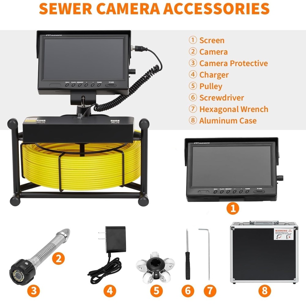 Sewer Camera 98.4 ft/30m Self-Leveling Drain Inspection Camera🔔