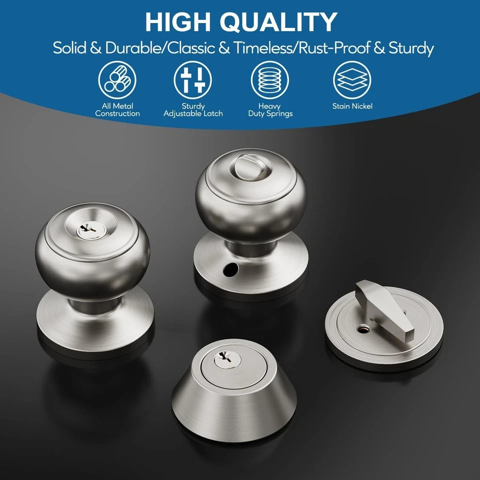 1 Set All Keyed Same Entry Door Knobs and Single Cylinder Deadbolt Combo Set Fo