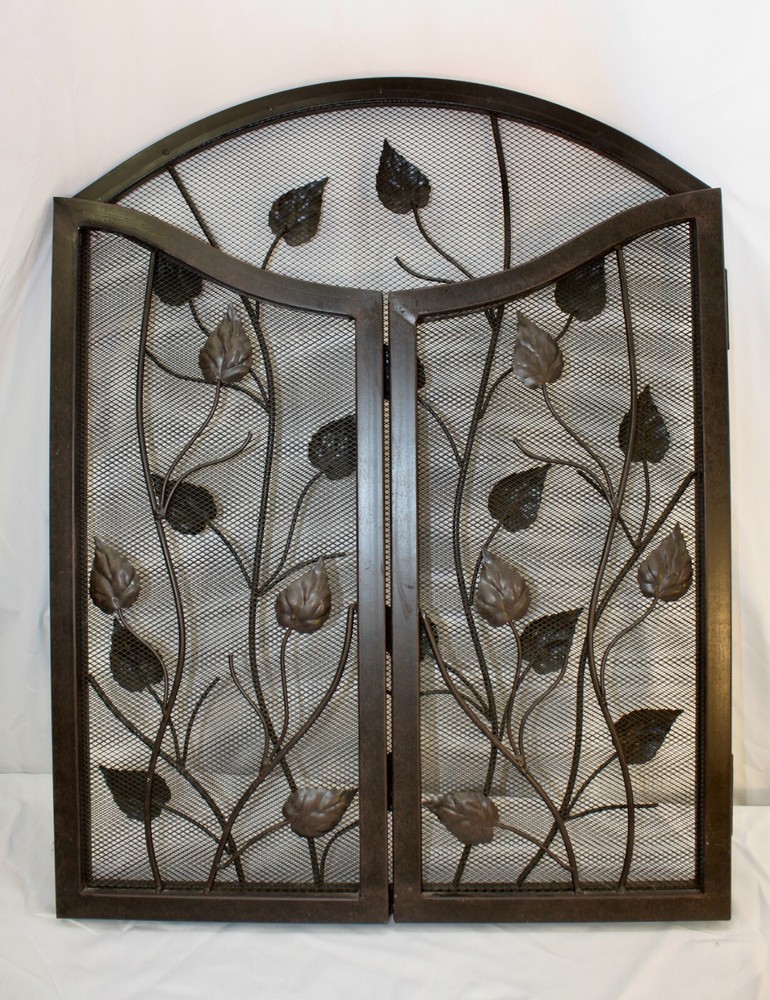 FIRE SCREEN: Classic Wrought Iron 3-panel Folding Screen Featuring Climbing Ivy