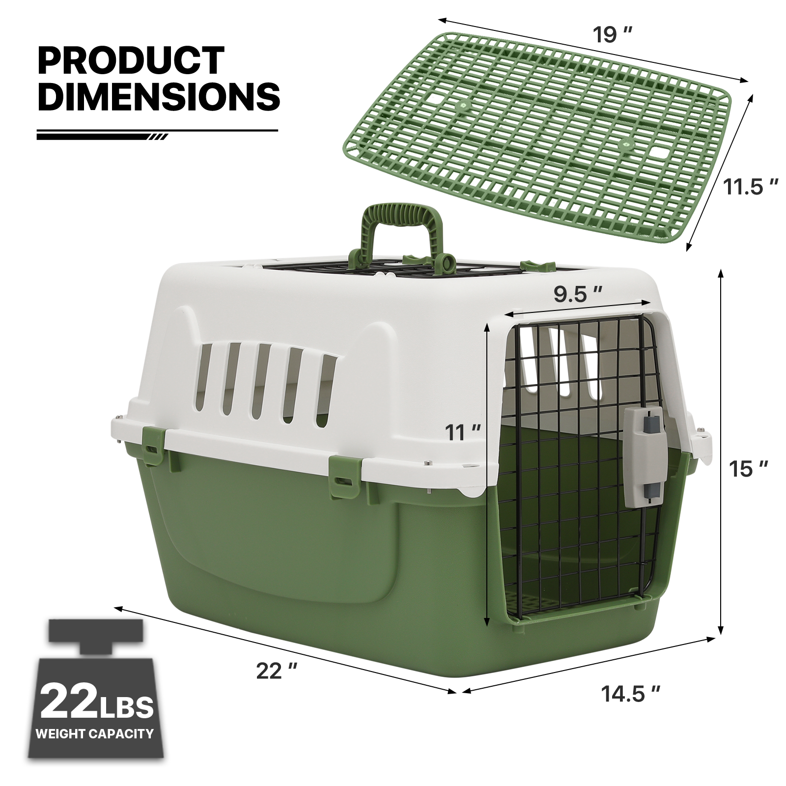 22" Plastic Pet Travel Carrier Hard Sided Dog Cat Transporter Cage Animal Crate