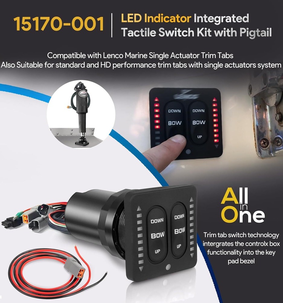 Replace for Lenco 15170-001 LED Indicator Integrated Tactile Trim Tab Switch Kit