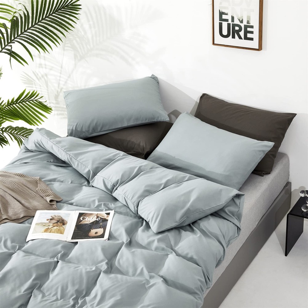 Cottonight Blue Comforter Set King Light Blue Bedding Comforter Set Solid Haz...