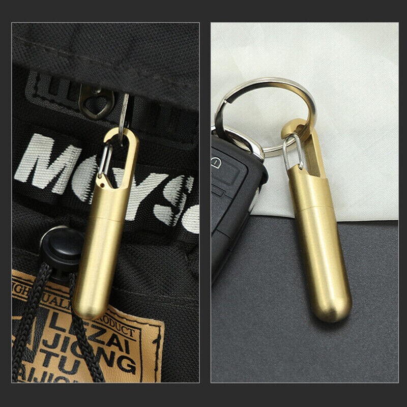 Solid Brass Keychain Waterproof Box Portable Integrated Medicine Pill EDC Box