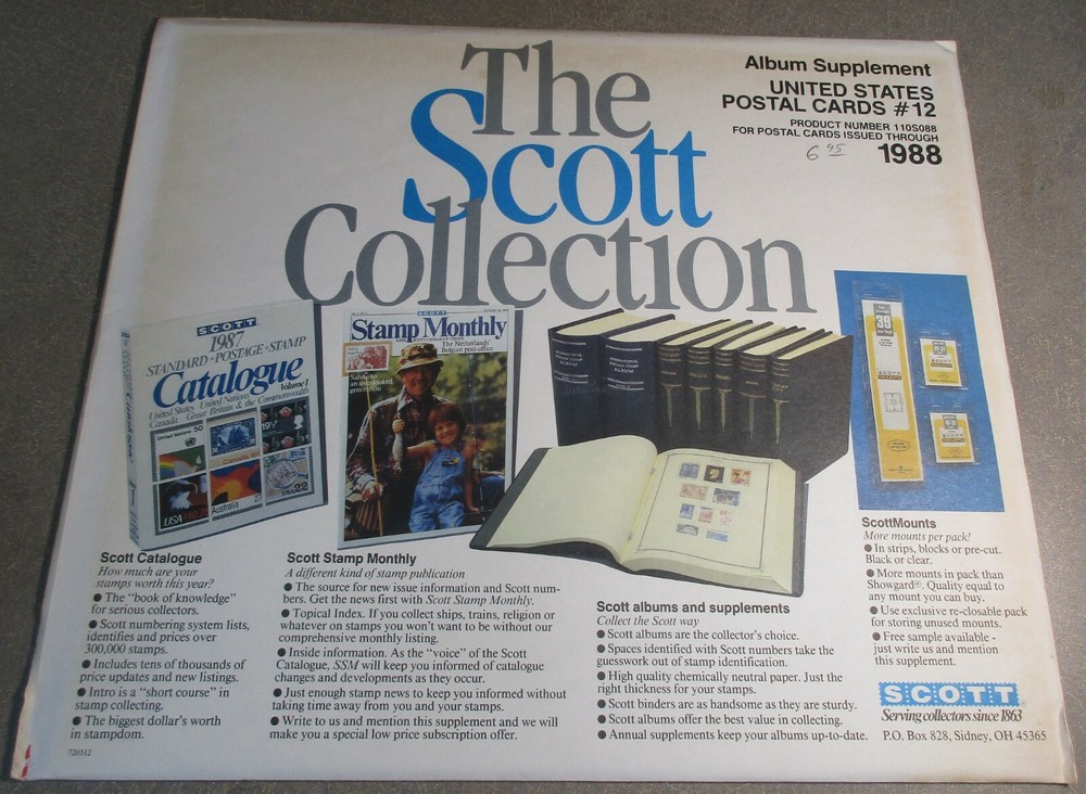 "SCOTT" U.S. POSTAL CARDS #12 1988 ALBUM SUPPLEMENT W/FREE SHIPPING!!!