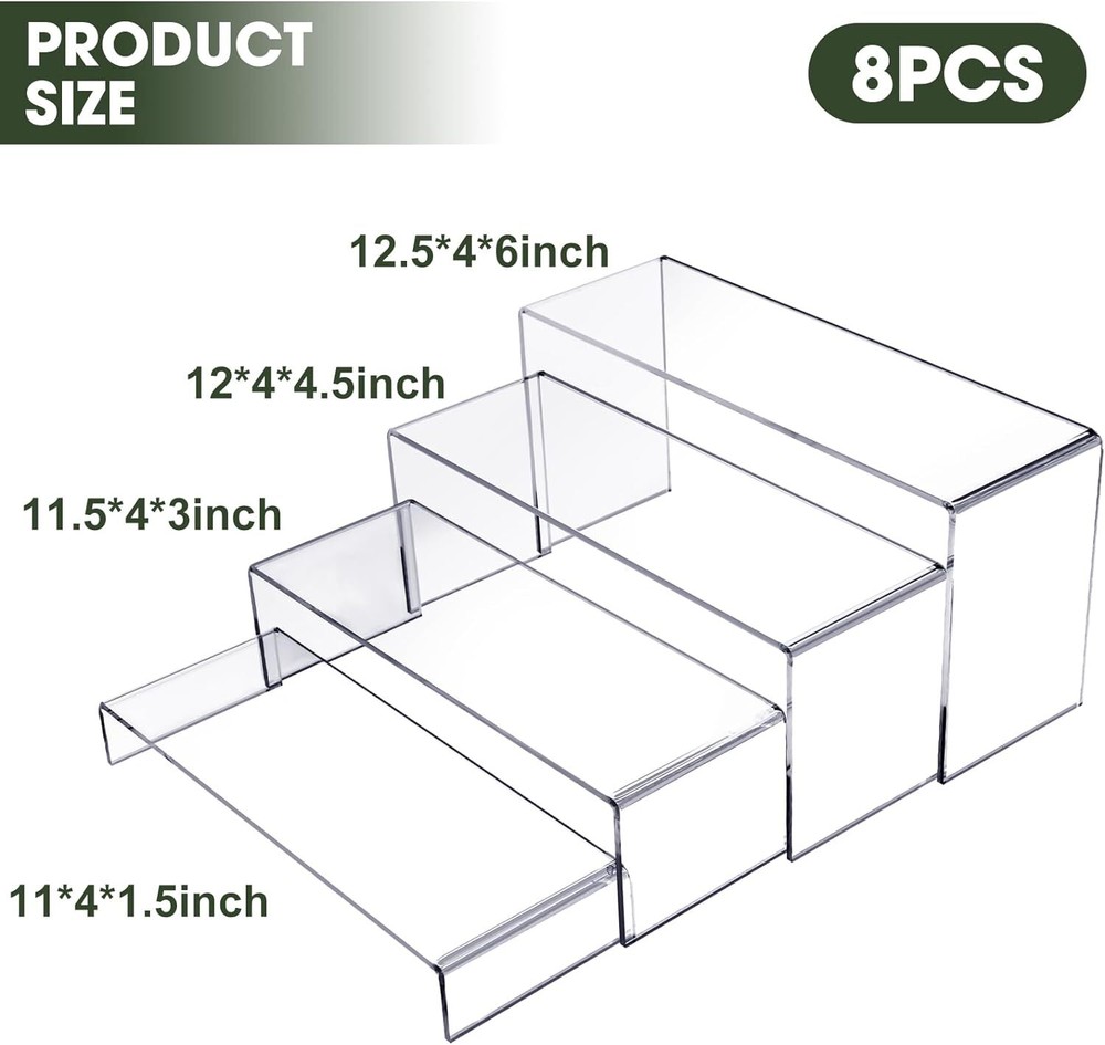 Suzile 8 Pcs 12.5" Large Acrylic Riser Clear Rectangular Showcase clear