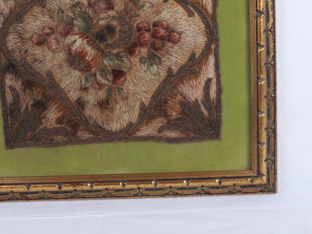 Antique Needlepoint Fabric Weave Framed