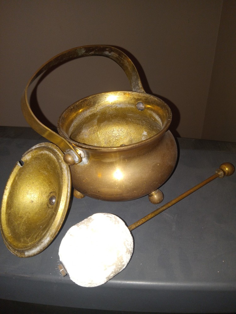 Vintage Solid Brass Cape Cod Firestarter Pot w/ Wand & Soapstone Pumice