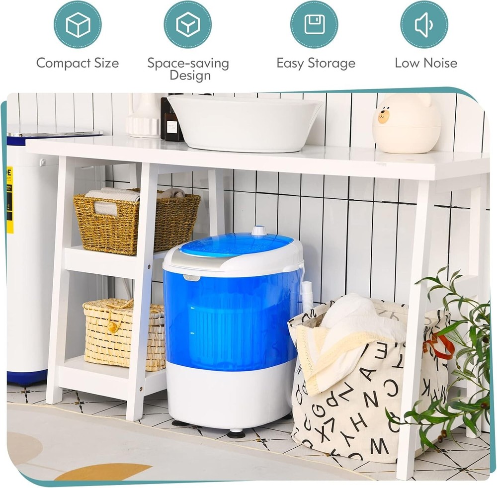 Energy Efficient 5.5lbs Mini Washer with Semi-Automatic Spin for Small Spaces