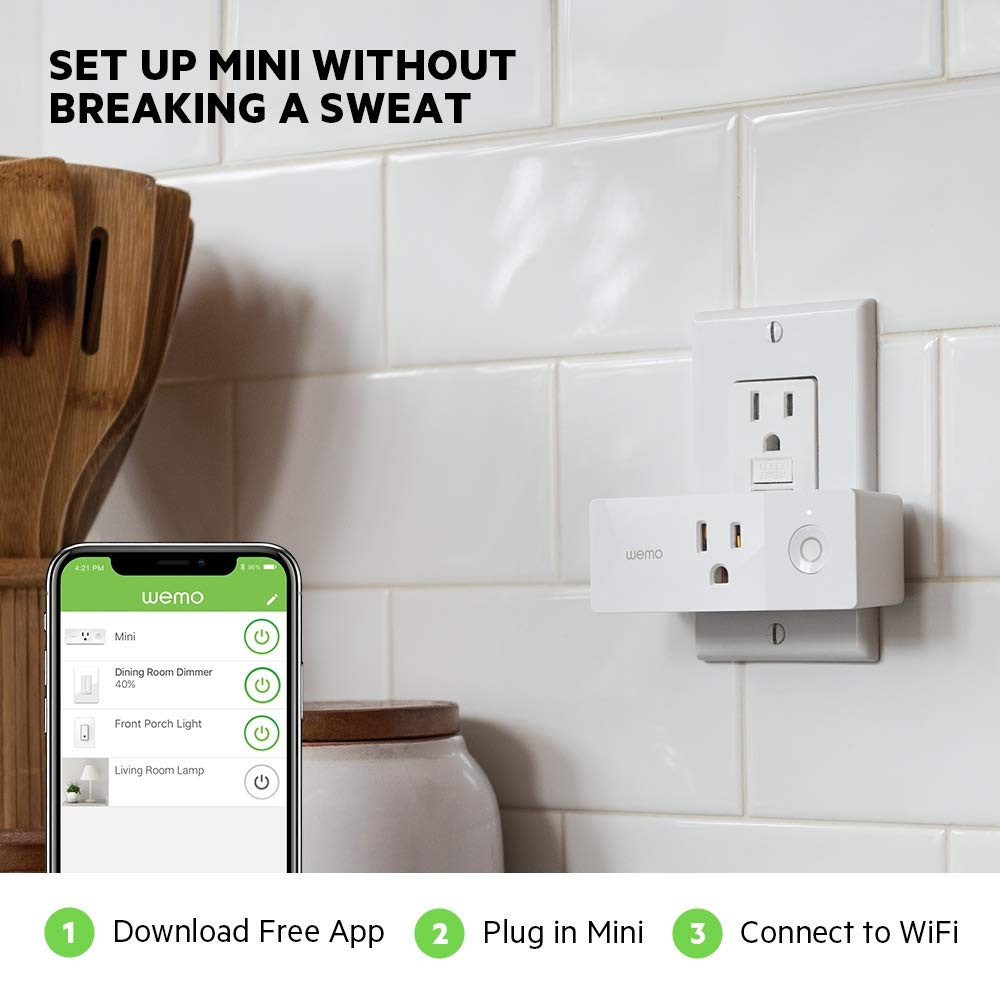 WeMo Mini Smart Plug WiFi Enabled with Alexa, Google Assistant & Apple HomeKit