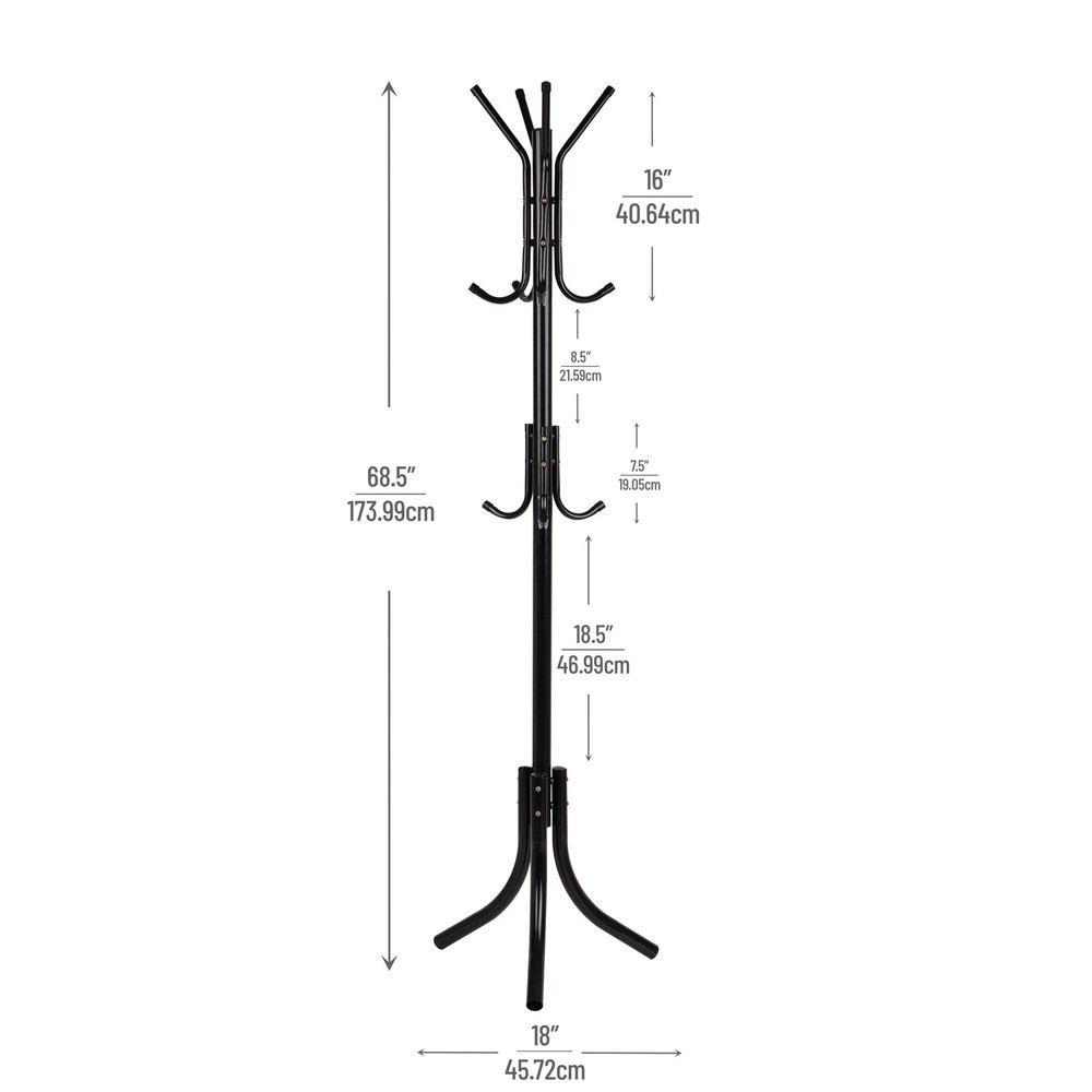 Mind Reader COATRACK11 Standing Metal Coat Rack Hat Hanger 11 Hook for Jacket,