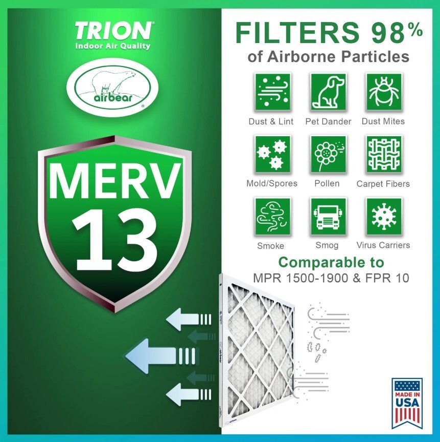 Trion T13-16251-6P - 16" x 25" x 1" Pleated Air Filter (6-Pack), MERV 13