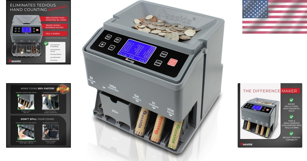 Fast Coin Counter Machine Quickload Printing Gray