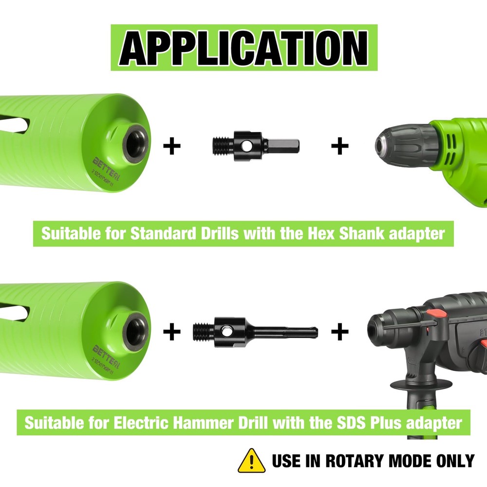 2 1/2 Inch Dry Core Drill Bit with Pilot Bit & 2 Pcs Adapters (SDS Plus Adapt...