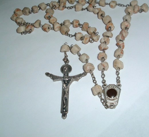 Vintage Italian Marble Silver Fatima Relic Rosary Beads