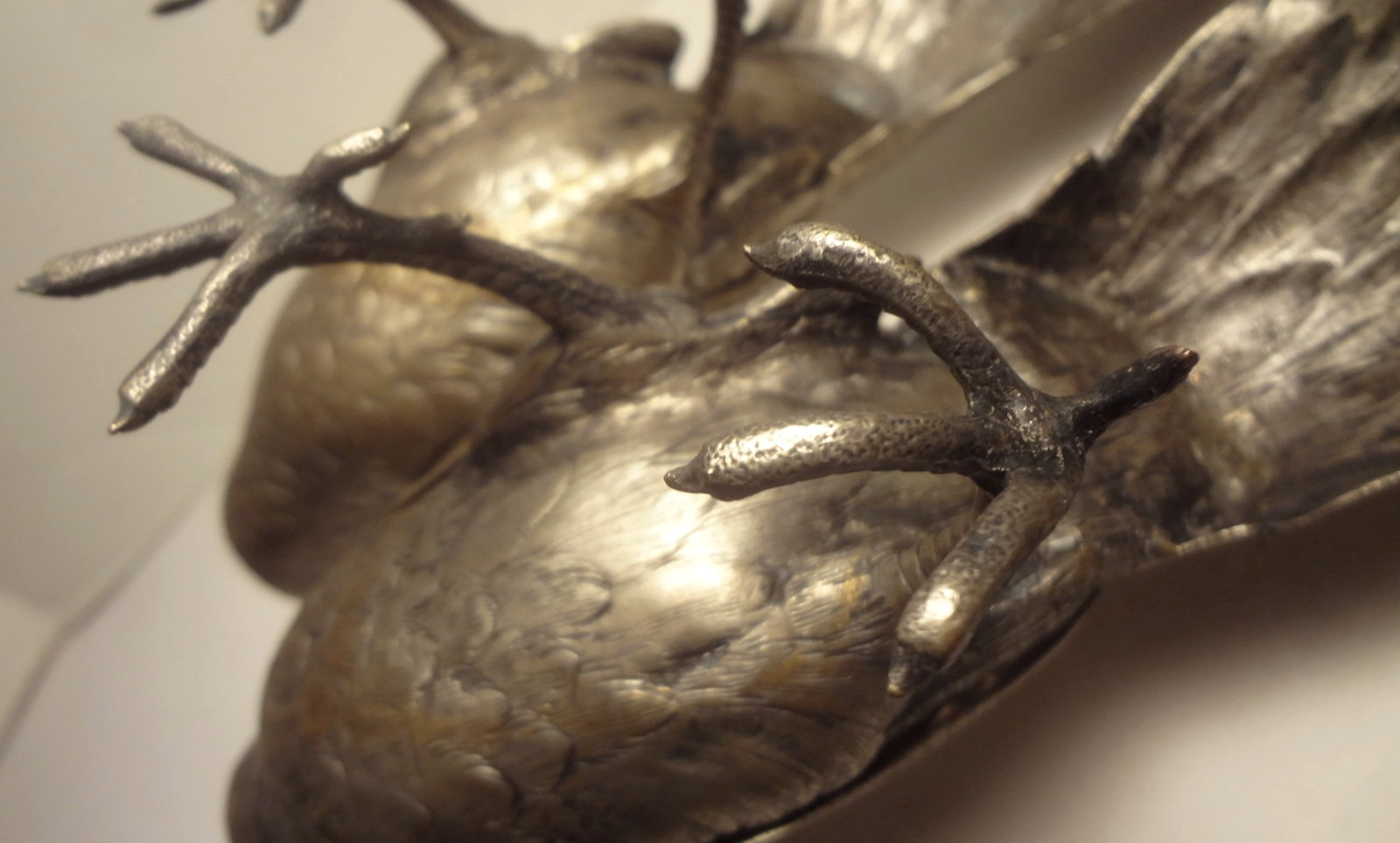 PR. ANTIQUE GERMAN SILVER full figure PEACOCK BON-BON serving TRAYS- HALLMARKED