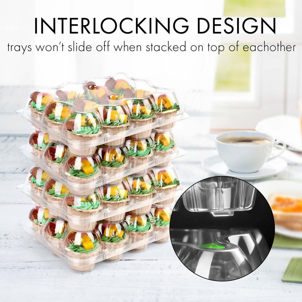 LotFancy (12 CountX12 Sets) Cupcake Containers with 144 Liners Thick Plastic