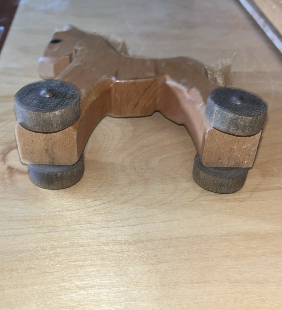 Vintage Primitive Rustic Horse Pull Toy w/ Wheels
