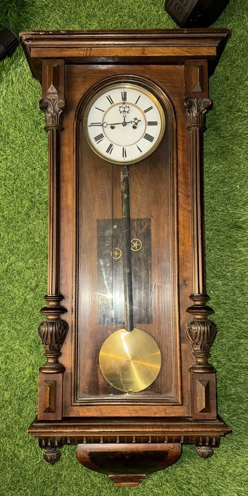 Large Antique 2 Weight Vienna Regulator Wall Clock
