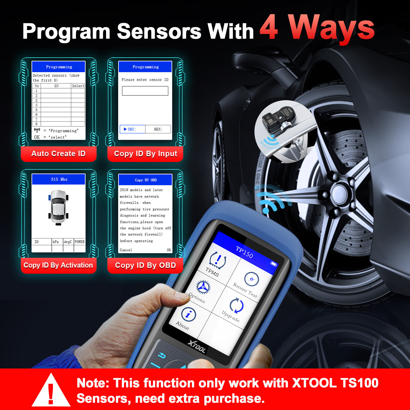 XTOOL TP150 TPMS Tire Sensor Relearn/Reset/Activate/TS100 Programming Tool