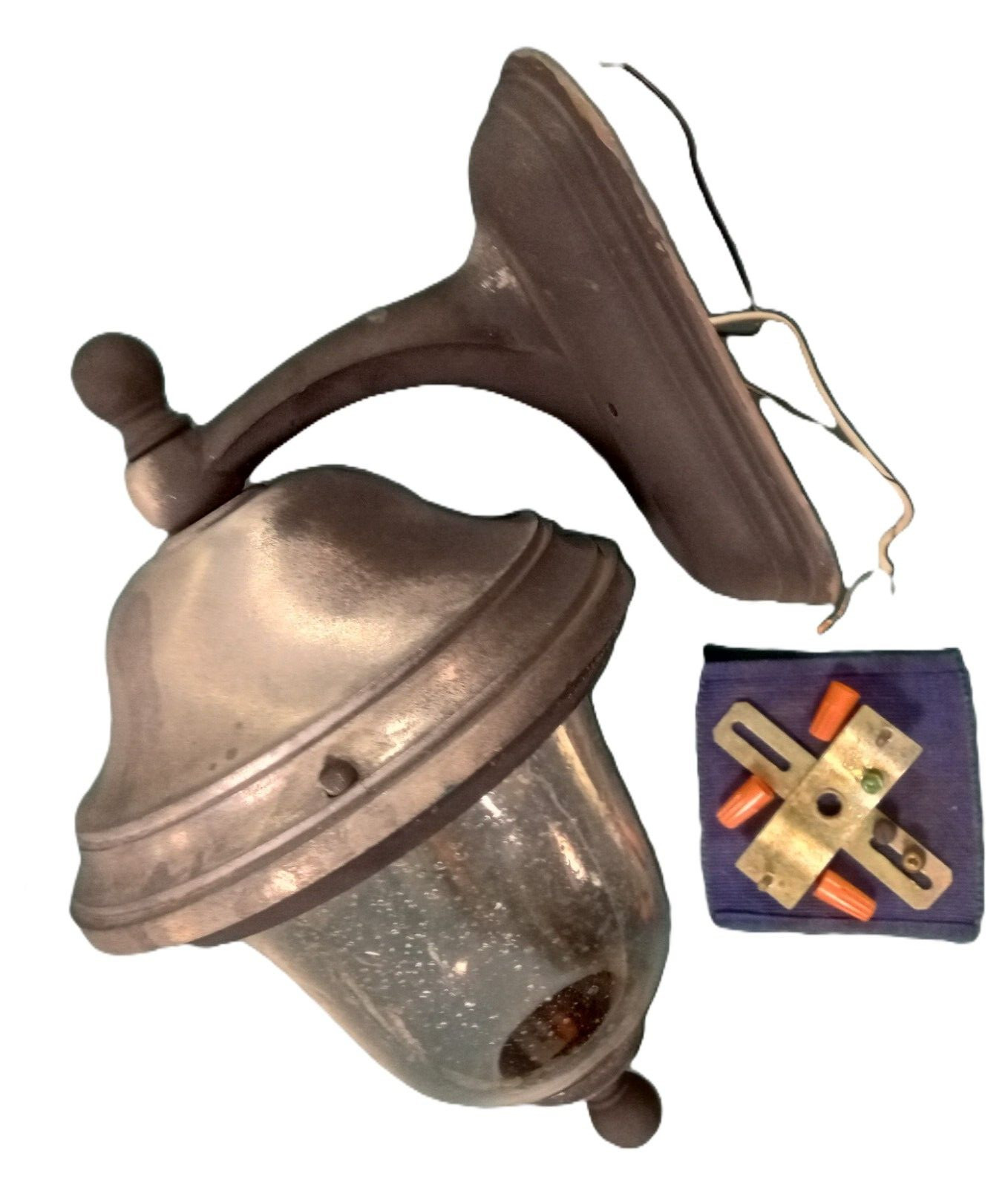 PAIR of Wall Lanterns Seeded Glass Vintage Light Fixtures Porch Lighting Outdoor