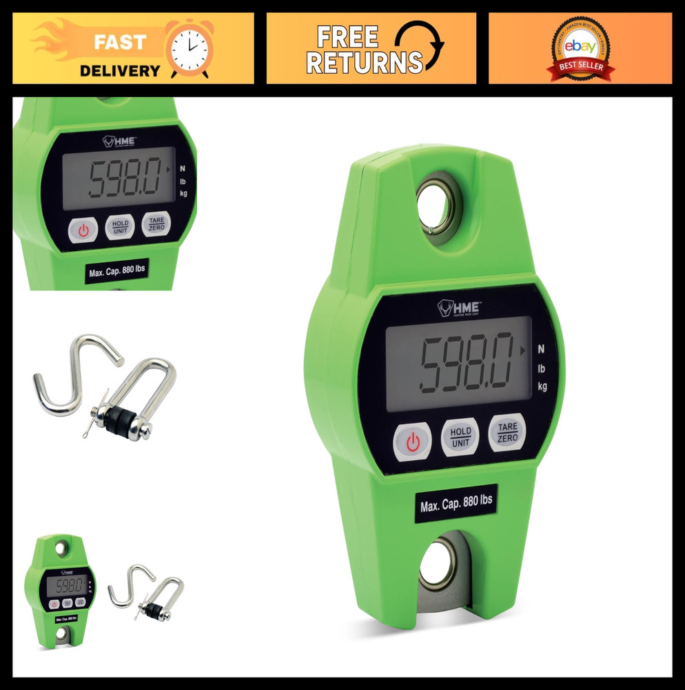 Durable Digital Hanging Scale for Hunting - 880 lb Max, Tare Function, Iron Hook