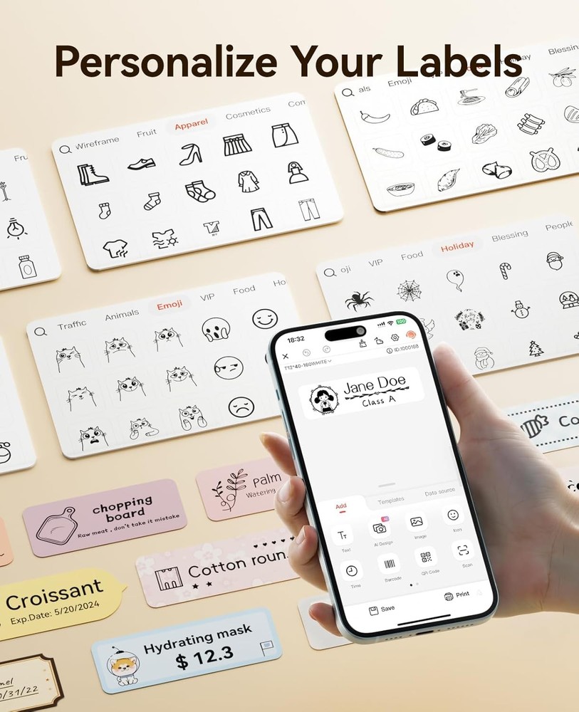 NIIMBOT Label Maker Machine Bluetooth Label Printer for School Home Office Organ