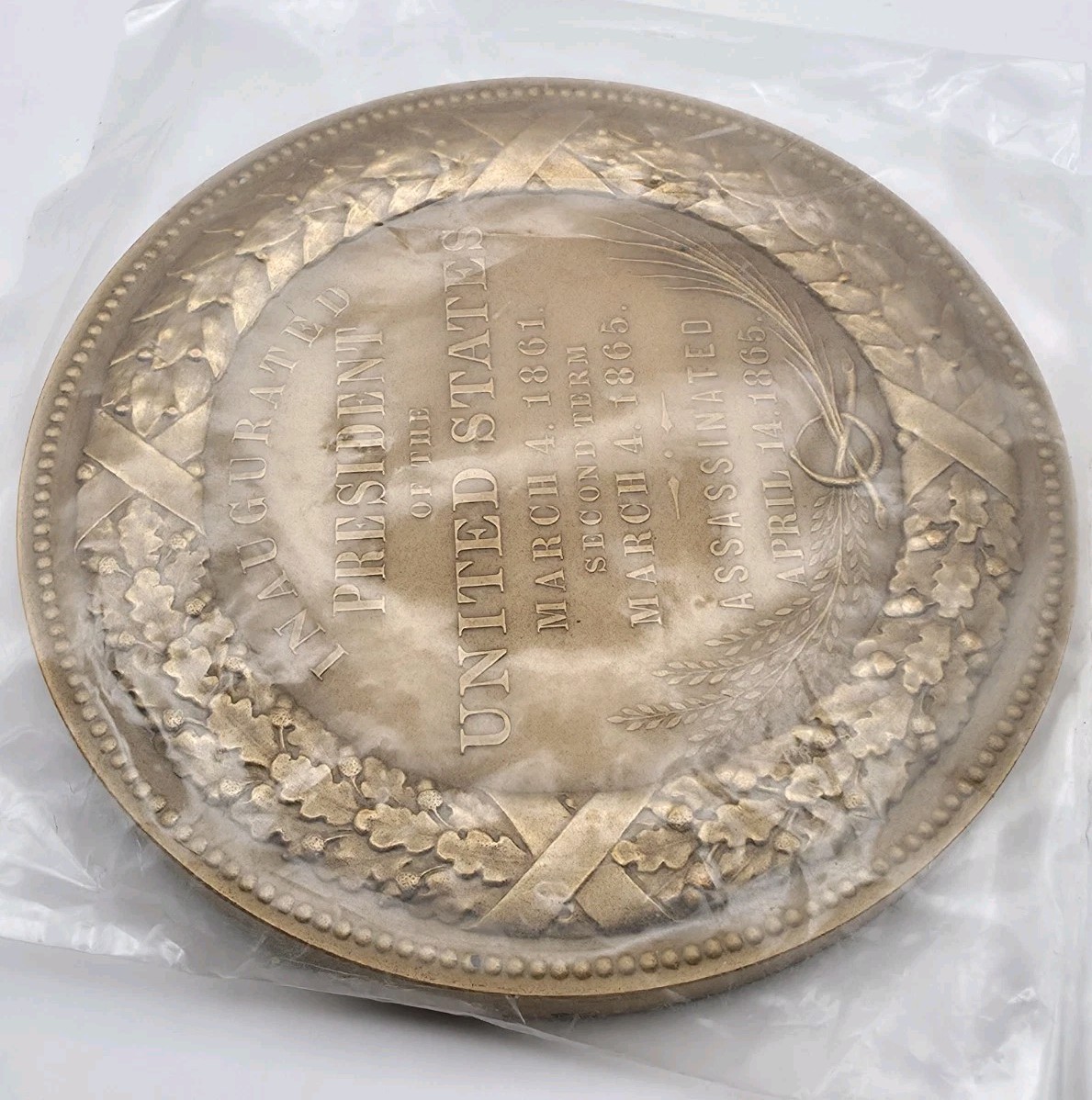 Vintage LARGE 3" ABRAHAM LINCOLN Bronze MEDAL INAUGURATION ASSASSINATION