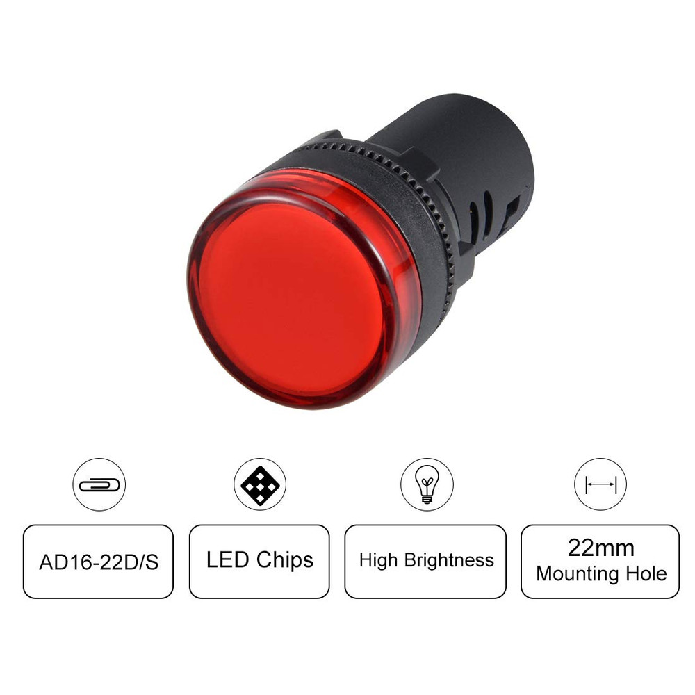 2Pcs Red Indicator Light AC/DC 110V, 22Mm Panel Mount, for Electrical Control Pa