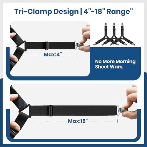 Bed Sheet Straps – 4 Pack Adjustable Sheet Holder Clips 4 Pcs (Triangle) Black