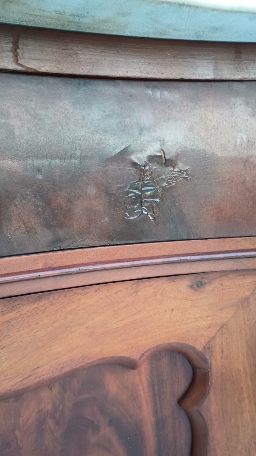 Antique Serpentine Mahogany Dresser Marble Top & Mirror Shelf Entryway Table