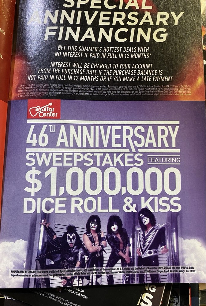 Kiss Guitar Center Magazine With Rare Insert Simmons Stanley Singer Thayer