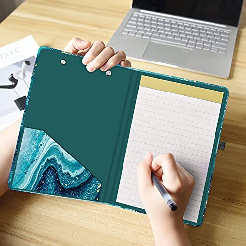 Mini Clipboard Folio with Refillable Lined Notepad and Interior Storage Pocke...