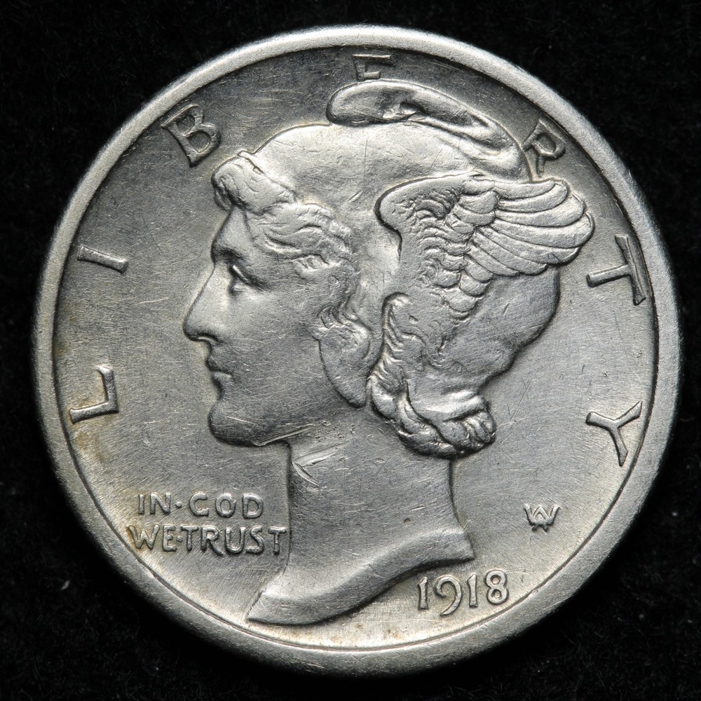 1918 Mercury Silver Dime AU+ E134 JYNE